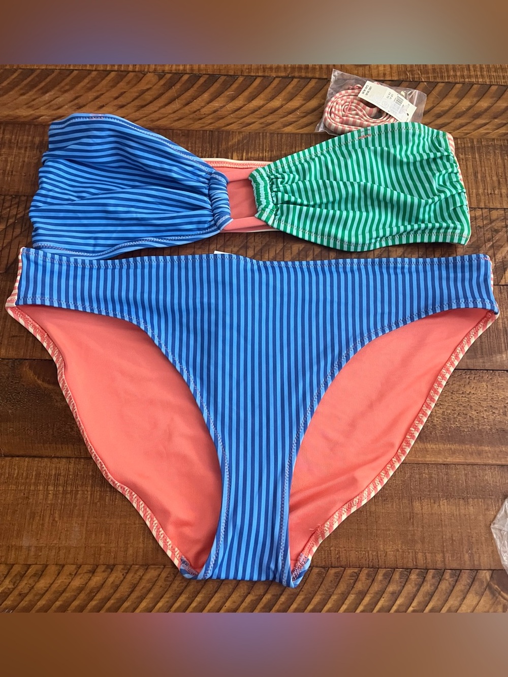 NWT Aerie FULL SET Ring Bandeau Top + Full Coverage Bottom Colorblock - Size XL - Picture 4 of 7